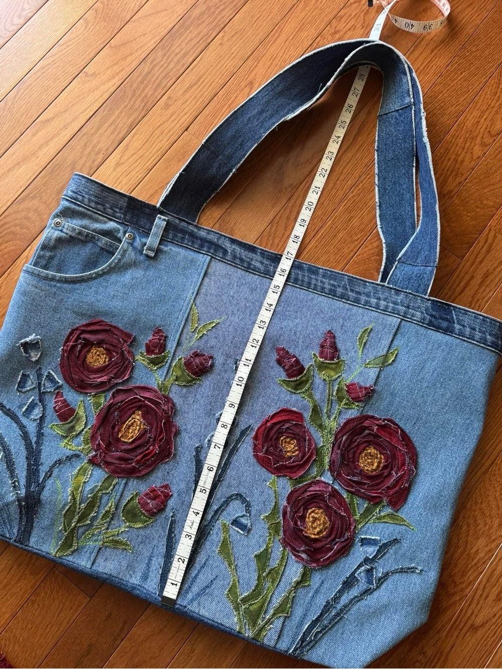 Handcrafted “Rose Garden” Denim Oversized Tote - Picture 10 of 16